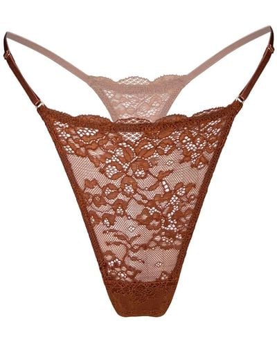 MONIQUE MORIN LINGERIE Wild Lace Micro-g Thong Salted Caramel - White