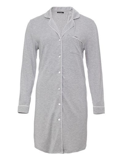 Pretty You London Bamboo Long Sleeved S Classic Nightshirt In Marl - Gray