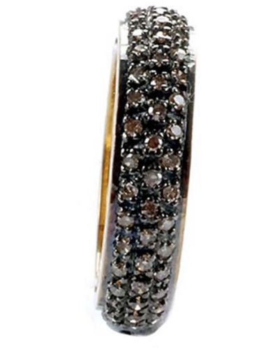 Artisan Natural Pave Diamond 18k Gold 925 Sterling Silver Vintage Style Band Ring Jewelry - Black