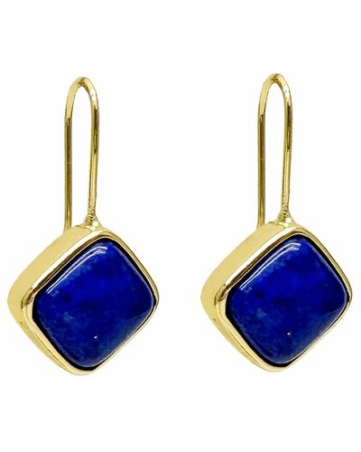 Farra Minimalist Square Shaped Lapis Hook Earrings - Blue