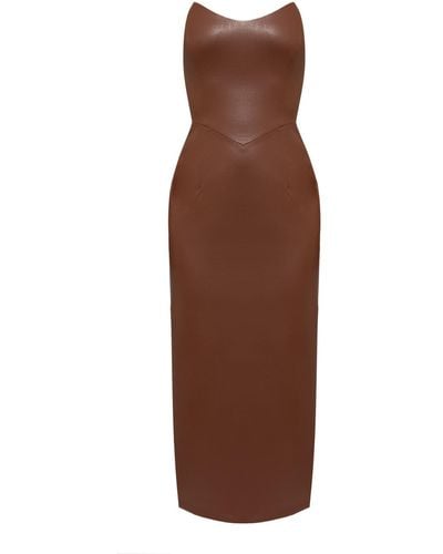 Nomi Fame Angelina Faux Leather Corset Midi Dress - Brown