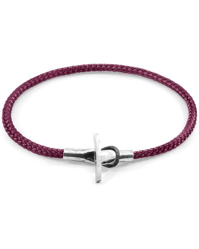 Anchor and Crew Aubergine Purple Cambridge Silver & Rope Bracelet - Red