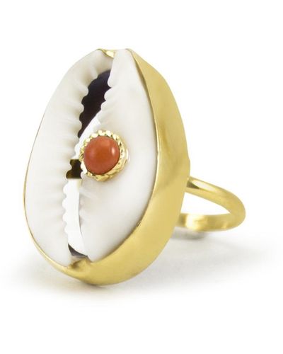 Vintouch Italy Coral & Cowrie Shell Ring - Metallic