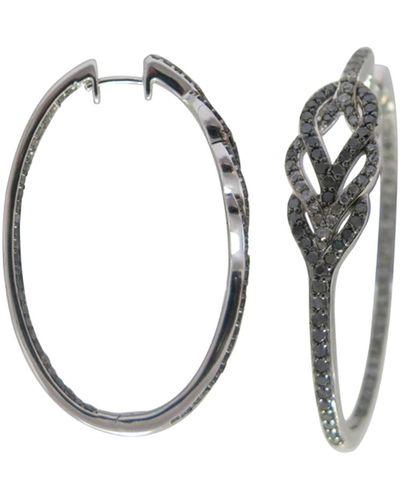 Artisan 18k White Gold & Silver With White And Black Diamond Hoop Earrings - Metallic