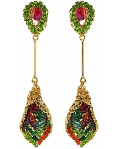 Lavish by Tricia Milaneze Multi & Tulip Handmade Crochet Earrings - Green