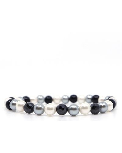 Shar Oke Shell Pearl & Black Cubic Zirconia Beaded Bracelet - White