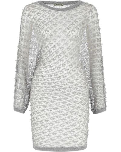 Nocturne Beaded Mesh Knit Top - White