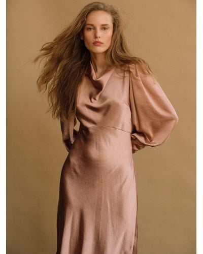 Loom London Neutrals / Sadie Blush Pink Cowl Neck Midi Dress - Brown