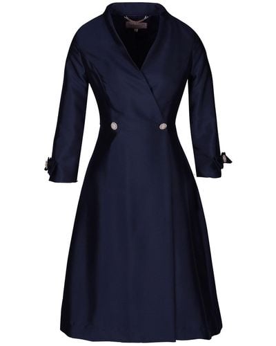 Santinni 'astor 100% Wool & Silk Dress Coat In Navy - Blue
