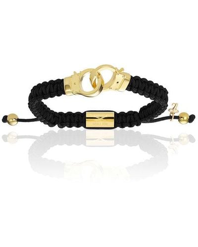 Double Bone Bracelets Yellow Gold Hand-cuff With Polyester Bracelet - Black