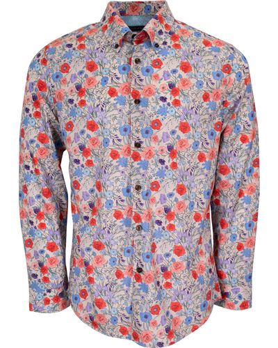 lords of harlech Morris Rose Floral Shirt In Pumice - Red