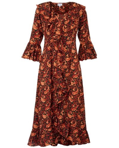 At Last Felicity Midi Dress Autumn Leaves Swirl - Brown
