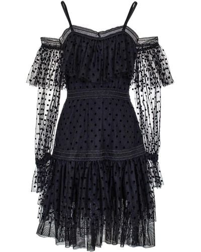 Smart and Joy Negligee Style Dress In Polka Dot Tulle - Black