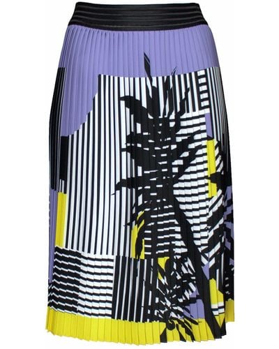 Lalipop Design Stripe And Palm Print Pleated Recycled Fabric Midi Skirt - Blue