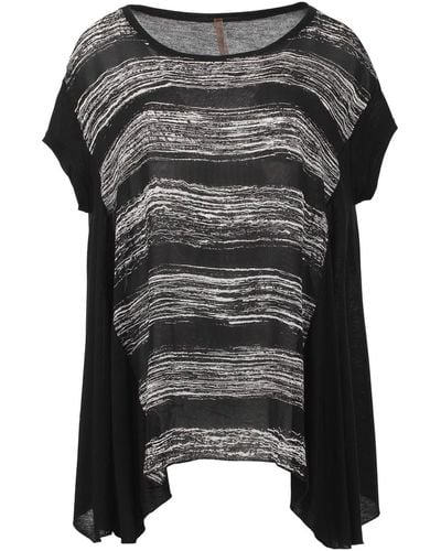 Conquista Contemporary Abstract Crepe & Jersey Oversized Top - Black