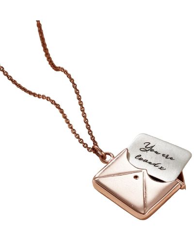 Posh Totty Designs Rose Gold Plated Script 'you Are Loved' Envelope Necklace - Metallic