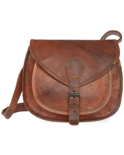 VIDA VIDA Vida Vintage Leather Saddle Bag Medium - Brown