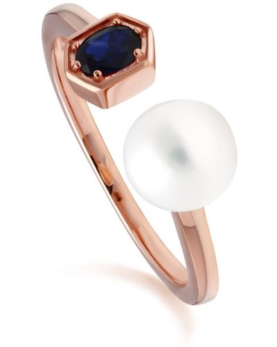 Gemondo Pearl & Sapphire Open Ring In Rose Gold Plated Sterling Silver - Multicolor