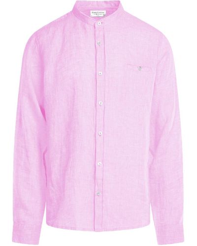 Haris Cotton Slim Fit Mandarin Neck Linen Melange Shirt - Pink