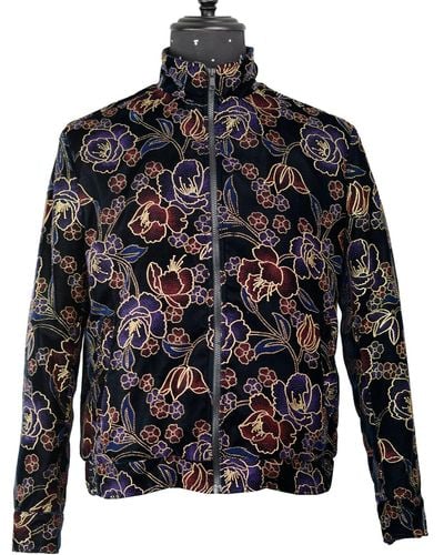 DAVID WEJ Kensington Handmade Floral Embroidery Velvet Zip Jacket - Black