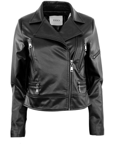 Theo the Label Hera Vegan Leather Biker Jacket Zipper - Black