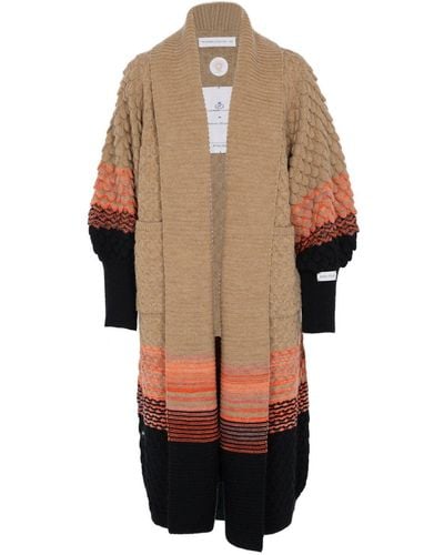 The Extreme Collection Alpaca And Merino Wool Oversized Chunky Knit Long Cardigan Dauphine In Camel And Black - Brown