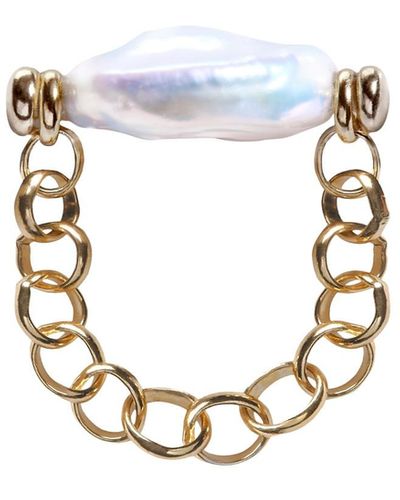 Ora Pearls Auria Coin Pearl Chain Ring - Metallic
