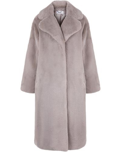 ISSY LONDON Neutrals Greta Luxe Longline Faux Fur Coat Mink Gray - Brown