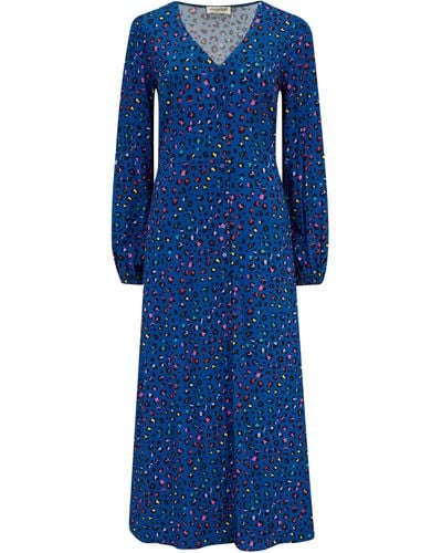 Sugarhill Fatimah V-neck Maxi Dress Light Navy, Rainbow Leopard - Blue