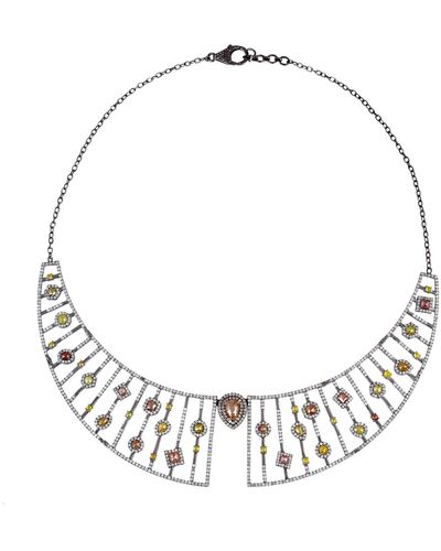 Artisan 18k Gold 925 Sterling Silver Diamond Collar Necklace Handmade Jewelry - Metallic