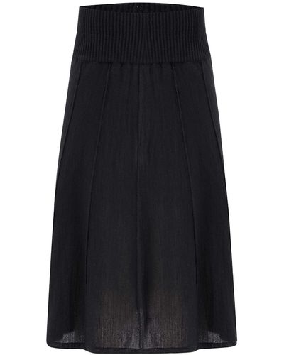 Peraluna High Waist 3d Vertical Striped Below Knee Knitwear Skirt - Black
