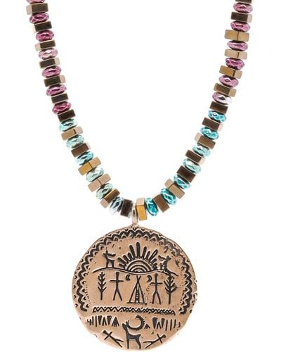 Ebru Jewelry Shamanic Protection Symbols Multicolor Beaded Necklace - Metallic