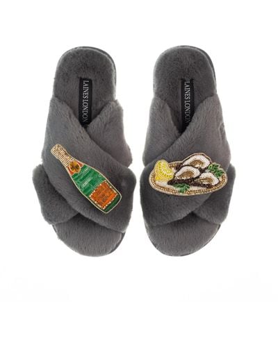 Laines London Classic Laines Slippers With Oysters & Champers Bottle - Grey