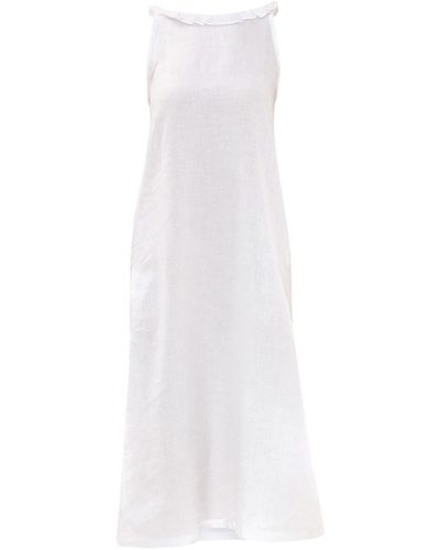 Haris Cotton Sleeveless Linen Dress With Butterfly Neck - White
