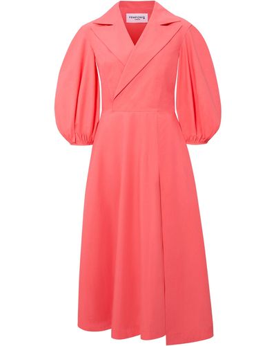 Femponiq Wide Lapel Asymmetric Cotton Dress / Rouge Pink