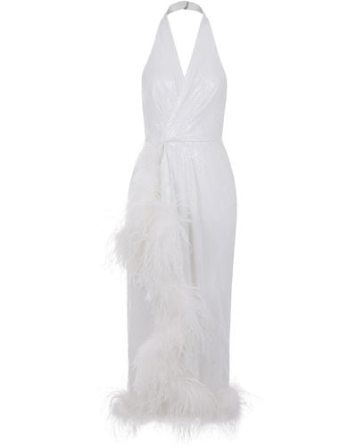 Nocturne Sequined Feather Boa Mini Dress - White