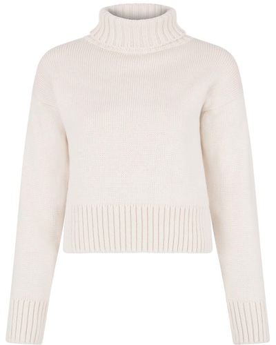 Paul James Knitwear Neutrals S Chunky Merino Wool Melissa Cropped Submariner Sweater - White