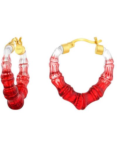 Gold & Honey Mini Red Heart Bamboo Hoop Earrings
