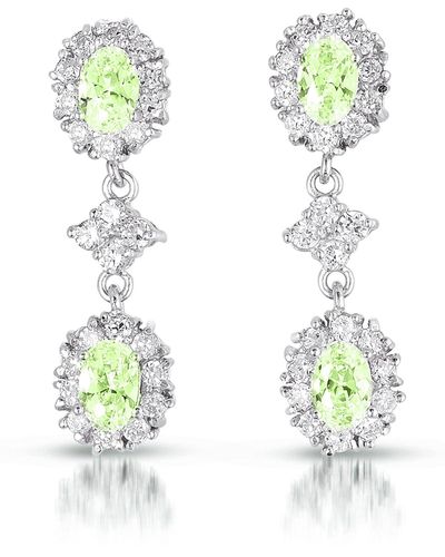 Genevive Jewelry Sterling Silver Green Cubic Zirconia Dangle Earrings - White
