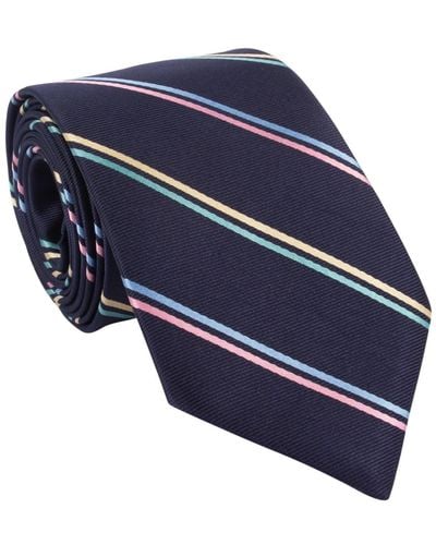 LE COLONEL Asti Multicolour Stripe Classic Silk Tie In Navy - Blue