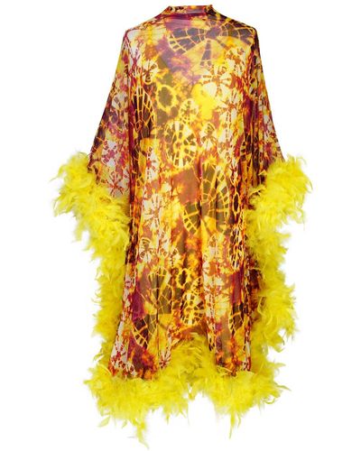Jennafer Grace Intra Dimensiona Mockneck Caftan Kaftan Dress With Slip - Yellow