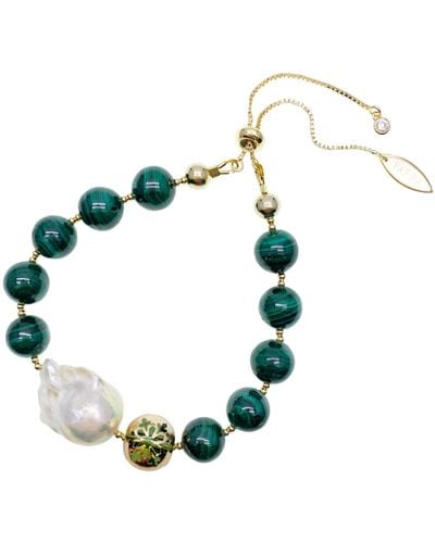 Farra Christmas Malachite With Baroque Pearl Adjustable Bracelet - Green
