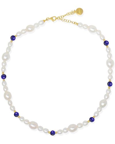Vintouch Italy Bianca Gold-plated Pearl And Lapis Necklace - Metallic