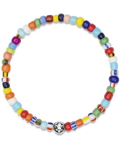 Nialaya Wristband With Assorted Vintage Trifocal Beads And Silver - Blue