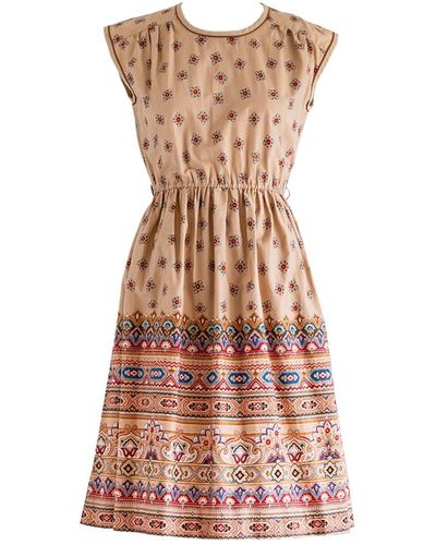 Sugar Cream Vintage Vintage Peach Uniform Floral Print Short Sleeved Midi Dress - Brown