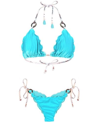 ELIN RITTER IBIZA Neutrals / Aqua Bikini Halter Top Savina And Tie-side Bottom Laia - Blue