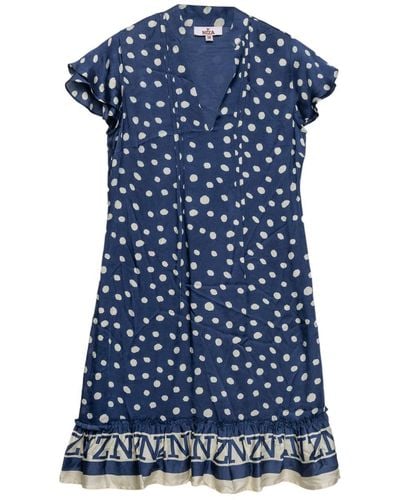 Niza Short Short Dress With Short Sleeves With Tassels - Blue