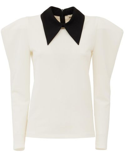 Julia Allert Neutrals Long Sleeve Blouse With Contrast Collar Ecru - White