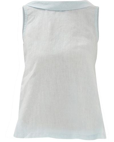 Haris Cotton Boat Neckline Sleeveless Linen Top With Deep V Back - Gray