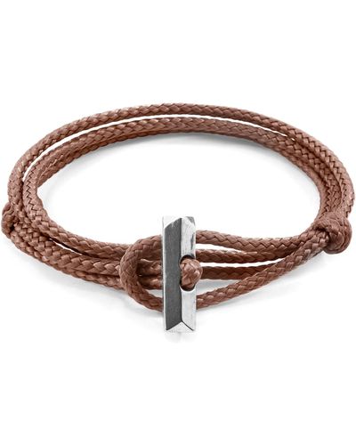 Anchor and Crew Copper Pink Oxford Silver & Rope Bracelet - Brown
